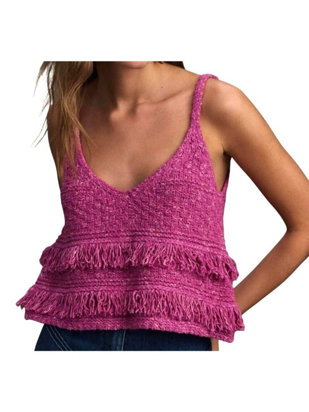 Anthropologie Raspberry Pink Pilcro Stitchwork Baby Sweater Tank Womens XS